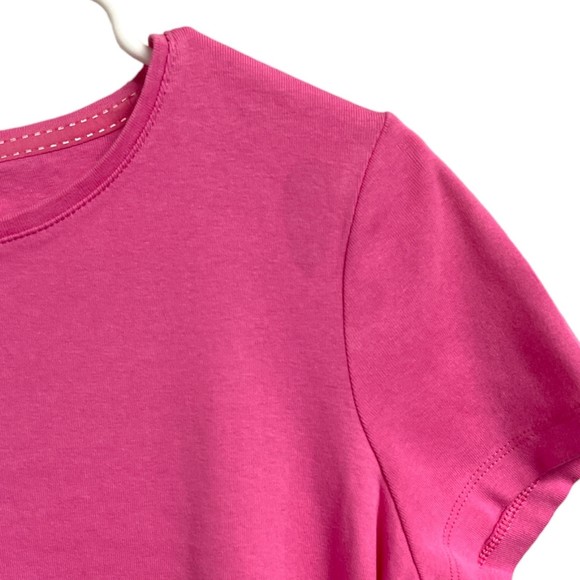 St John's Bay Super Pink Essential Tee Short Sleeve Ribbed Crewneck M Cotton - Picture 4 of 7